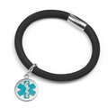 Black Lamb Leather Turquoise Medical Silver Charm Bracelet